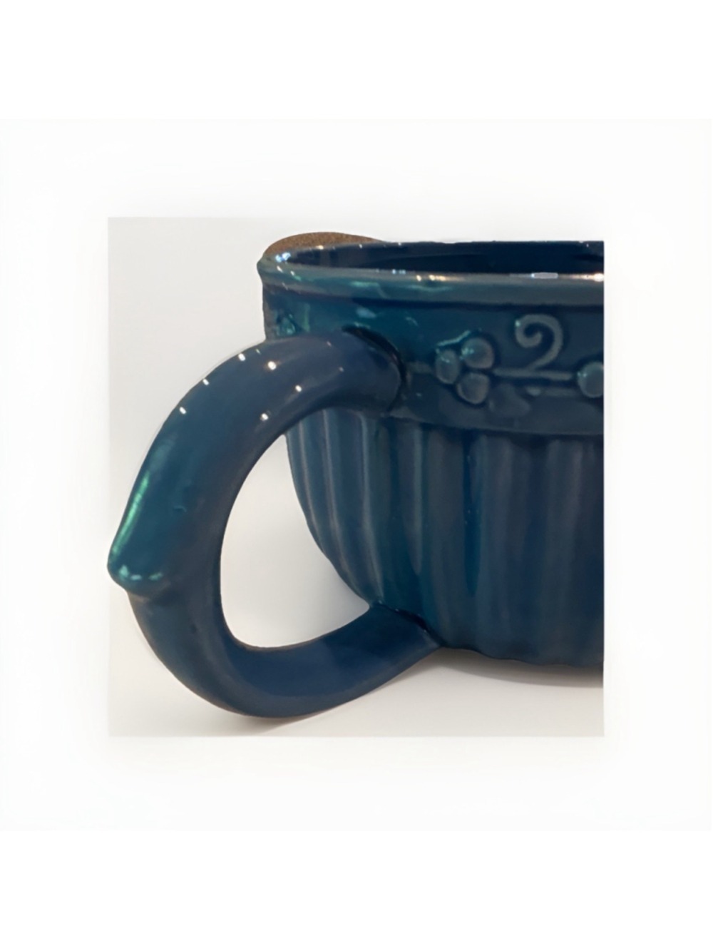 Vintage Swiss Colony Blue Ceramic Pottery Mixing‎ Bowl Glossy Floral Pattern - Picture 3 of 6